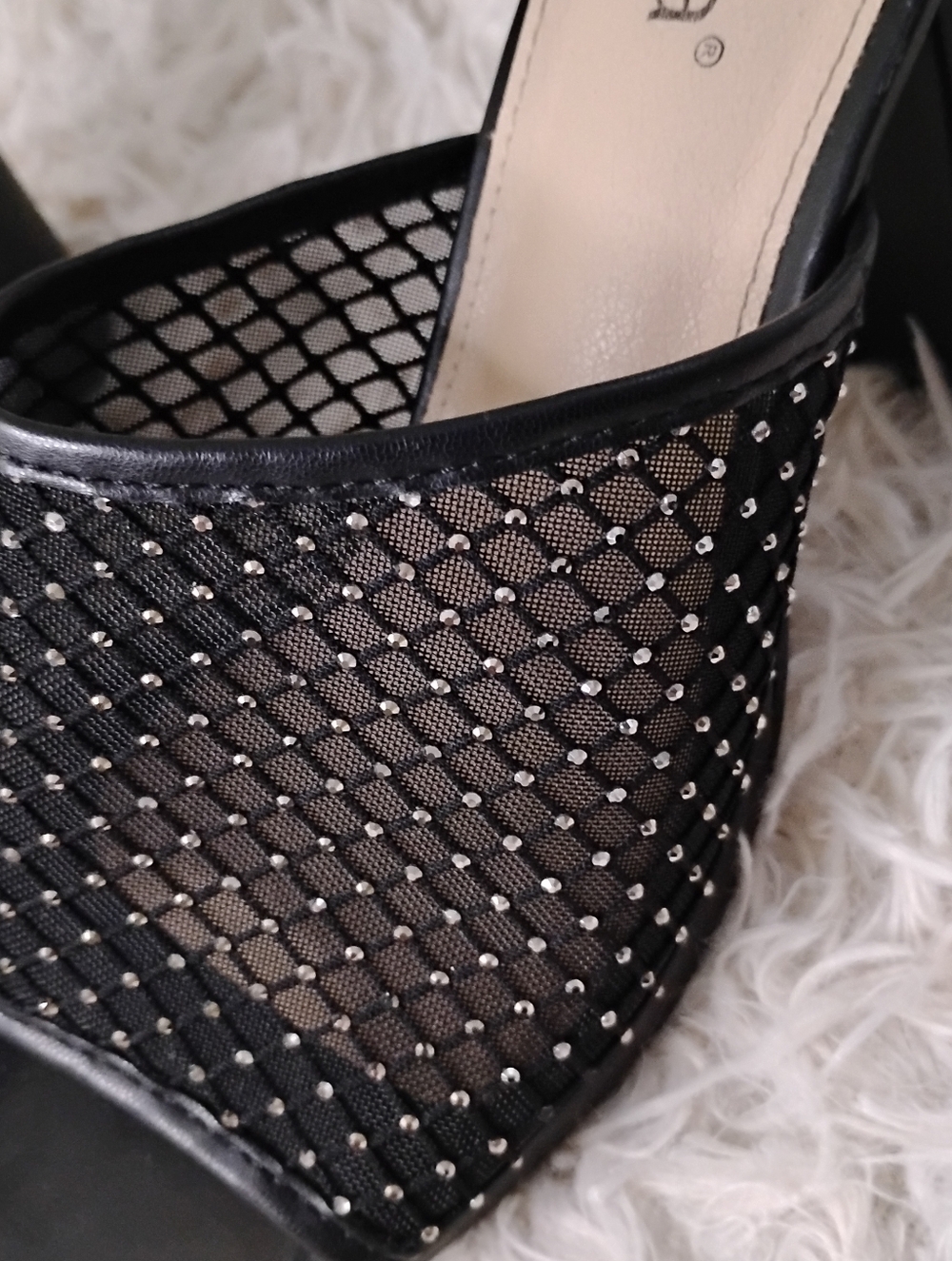 Diba Black Mesh Slide Mules with Rhinestone Grid - Picture 4 of 8